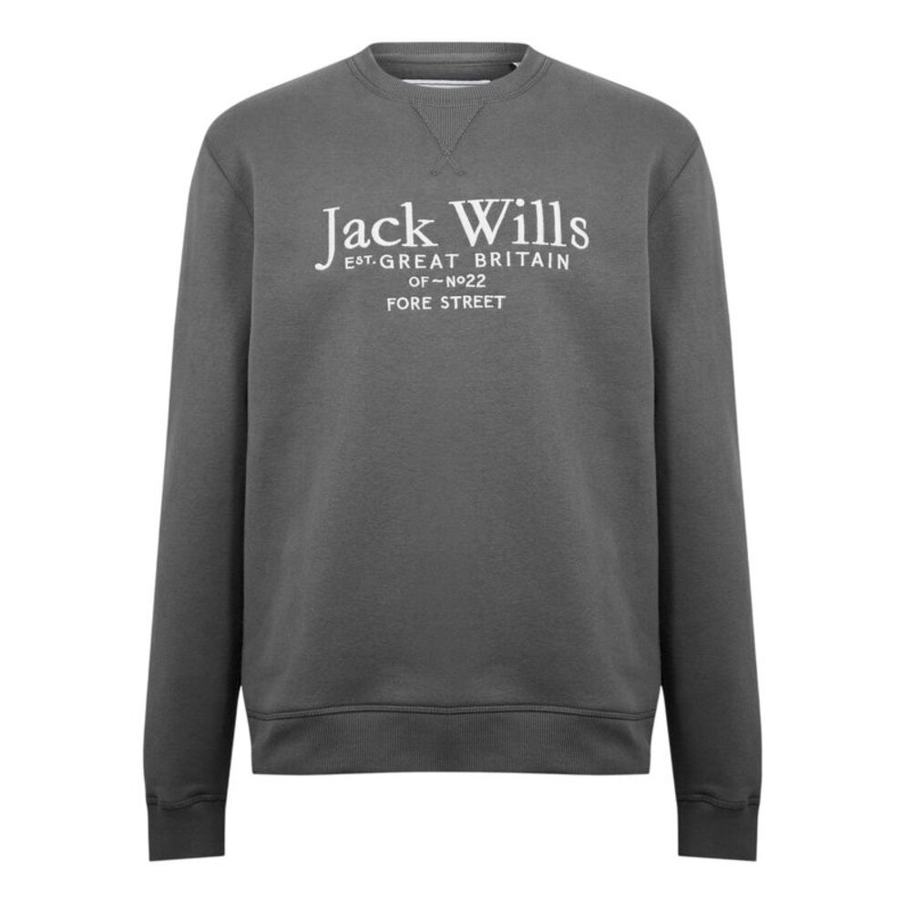 Jack Wills Mens Belvue Embroidered Logo Sweatshirt / Slate